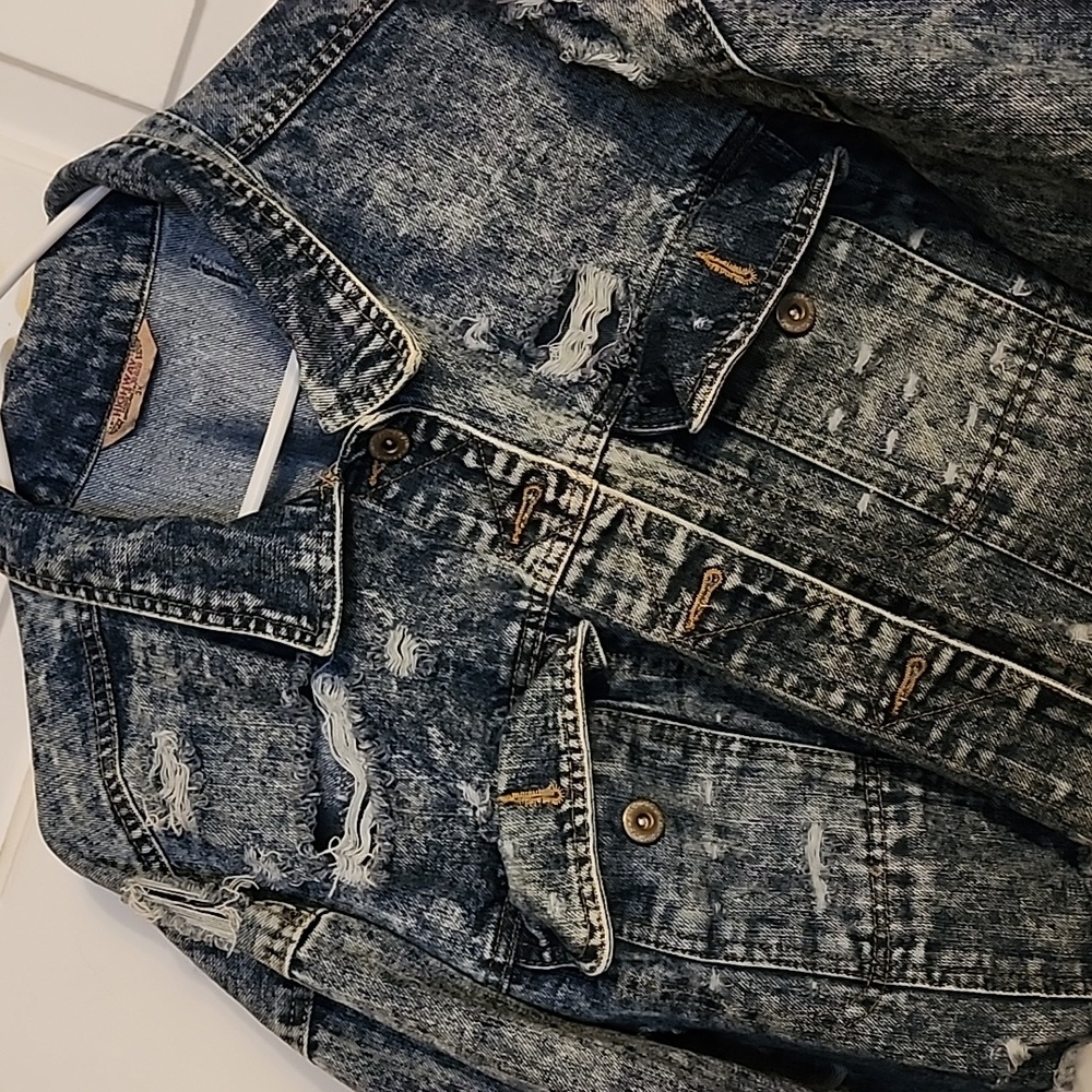 Highway Jeans Distressed Oversized Cropped Denim Jacket